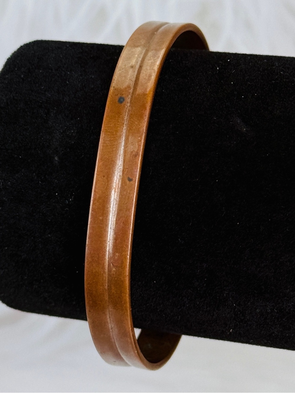 Vintage Copper Tone Double Ridge Open Cuff Bracelet Patina